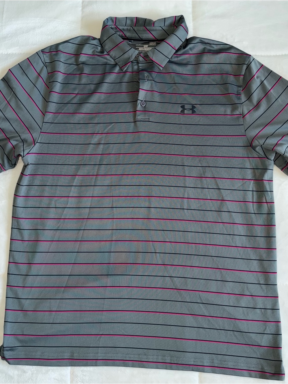 Under Armour Gray Polo with Pink Stripe Accents